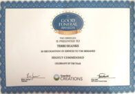 certificate-lrg 2017 Good Funerals Award Certificate presented to Terri Shanks