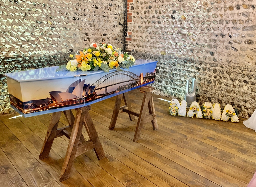 A beautiful customised coffin for a funeral